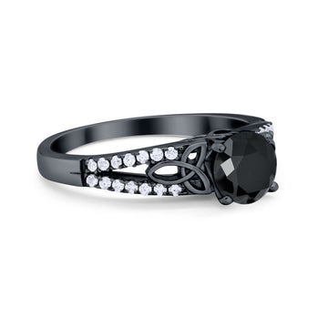 Celtic Art Deco Wedding Ring Round Black Tone, Simulated Black CZ 925 Sterling Silver